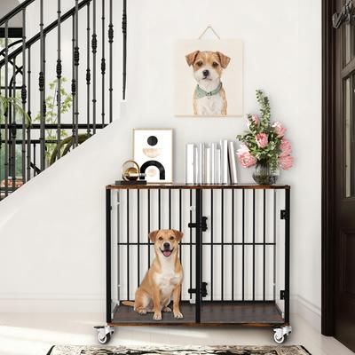 Show full view: BingoPaw Self-Innovative Tempered Glass Dog Crate Furniture Style Cage with Side Table Iron Ventilated Bars, Black, 30-in slide 6 of 10