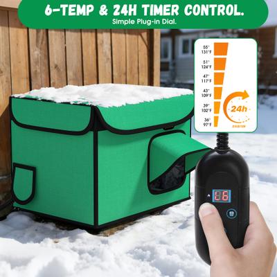 Show full view: Coziwow All-Weather Insulated Waterproof Plastic Outdoor Cat House with Heating Pad, Green, Medium slide 4 of 7