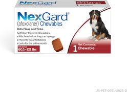 NexGard Chewables for Dogs, 60.1-121 lbs, (Red Box), 1 Chewable Tablet (1-mo. supply)