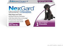 NexGard Chewables for Dogs, 24.1-60 lbs, (Purple Box), 1 Chewable Tablet (1-mo. supply)