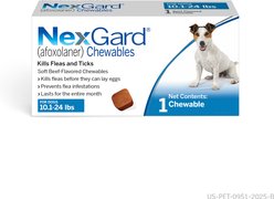 NexGard Chewables for Dogs, 10.1-24 lbs, (Blue Box), 1 Chewable Tablet (1-mo. supply)