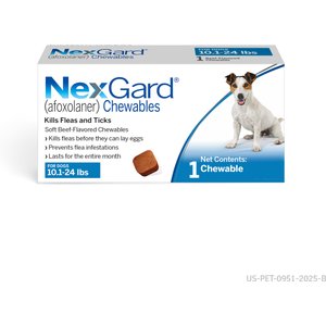 NexGard Chewables for Dogs, 10.1-24 lbs, (Blue Box), 1 Chewable Tablet (1-mo. supply)