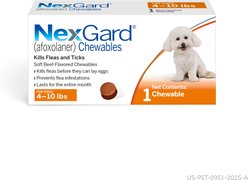 NexGard Chewables for Dogs, 4-10 lbs, (Orange Box), 1 Chewable Tablet (1-mo. supply)