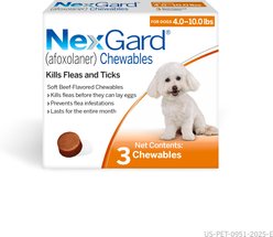 NexGard Chewables for Dogs, 4-10 lbs, (Orange Box), 3 Chewable Tablets (3-mos. supply)