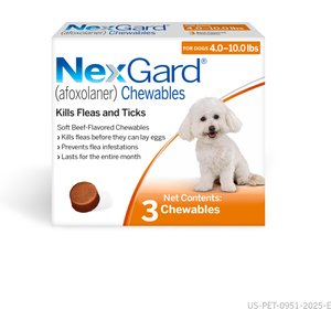 NexGard Chewables for Dogs, 4-10 lbs, (Orange Box), 3 Chewable Tablets (3-mos. supply)