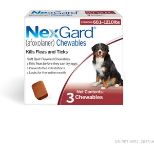 NexGard Chewables for Dogs, 60.1-121 lbs, (Red Box), 3 Chewable Tablets (3-mos. supply)