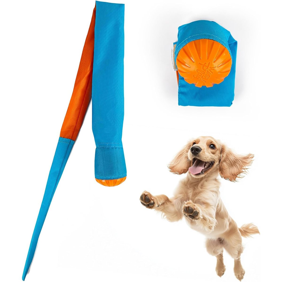allforpaws Wag Play Tail Fetch Squeaky Launcher Dog Toy, Multi-Color, 2.4 x 2.4 x 31.5-in