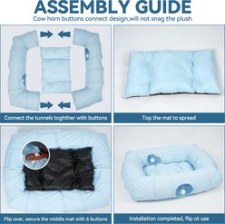 Kylinsure 4 Ways Shuttled Peekaboo Cave Donut Cat Tunnel Bed with Cool Mat, X-Large, Blue slide 2 of 9