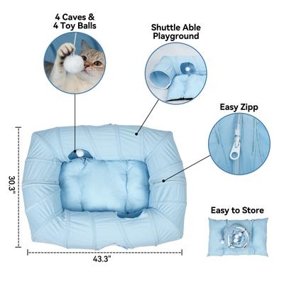 Show full view: Kylinsure 4 Ways Shuttled Peekaboo Cave Donut Cat Tunnel Bed with Cool Mat, X-Large, Blue slide 6 of 10