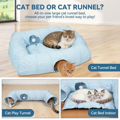 Show full view: Kylinsure 4 Ways Shuttled Peekaboo Cave Donut Cat Tunnel Bed with Cool Mat, X-Large, Blue slide 3 of 10