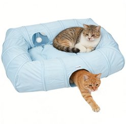 Kylinsure 4 Ways Shuttled Peekaboo Cave Donut Cat Tunnel Bed with Cool Mat, X-Large, Blue