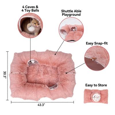 Show full view: Kylinsure 2-in-1 Peekaboo Cave Donut Cat Tunnel Bed with Center Mat, X-Large, Pinkish White slide 7 of 11