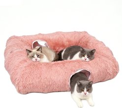 Kylinsure 2-in-1 Peekaboo Cave Donut Cat Tunnel Bed with Center Mat, X-Large, Pinkish White