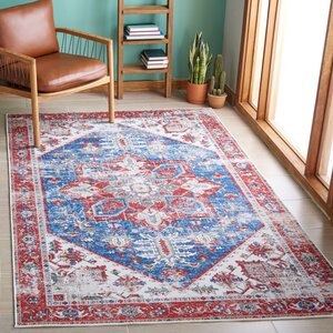 SAFAVIEH Tucson Bohemian Machine Washable Area Rug, Blue/Red, 5 x 8-ft