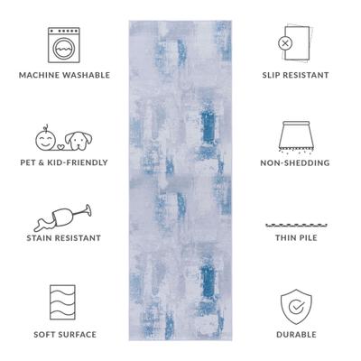 Show full view: SAFAVIEH Tacoma Transitional Abstract Machine Washable Runner Rug, Gray/Blue, 2.5 x 6-ft slide 10 of 10