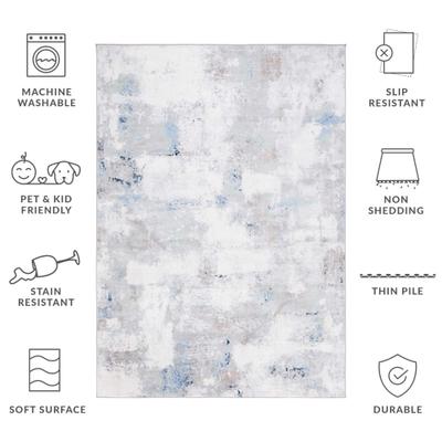 Show full view: SAFAVIEH Bayside Modern Abstract Machine Washable Area Rug, Blue/Gray, 4 x 6-ft slide 9 of 9