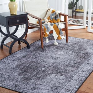 SAFAVIEH Tucson Traditional Machine Washable Area Rug, Black/Gray, 5 x 8-ft