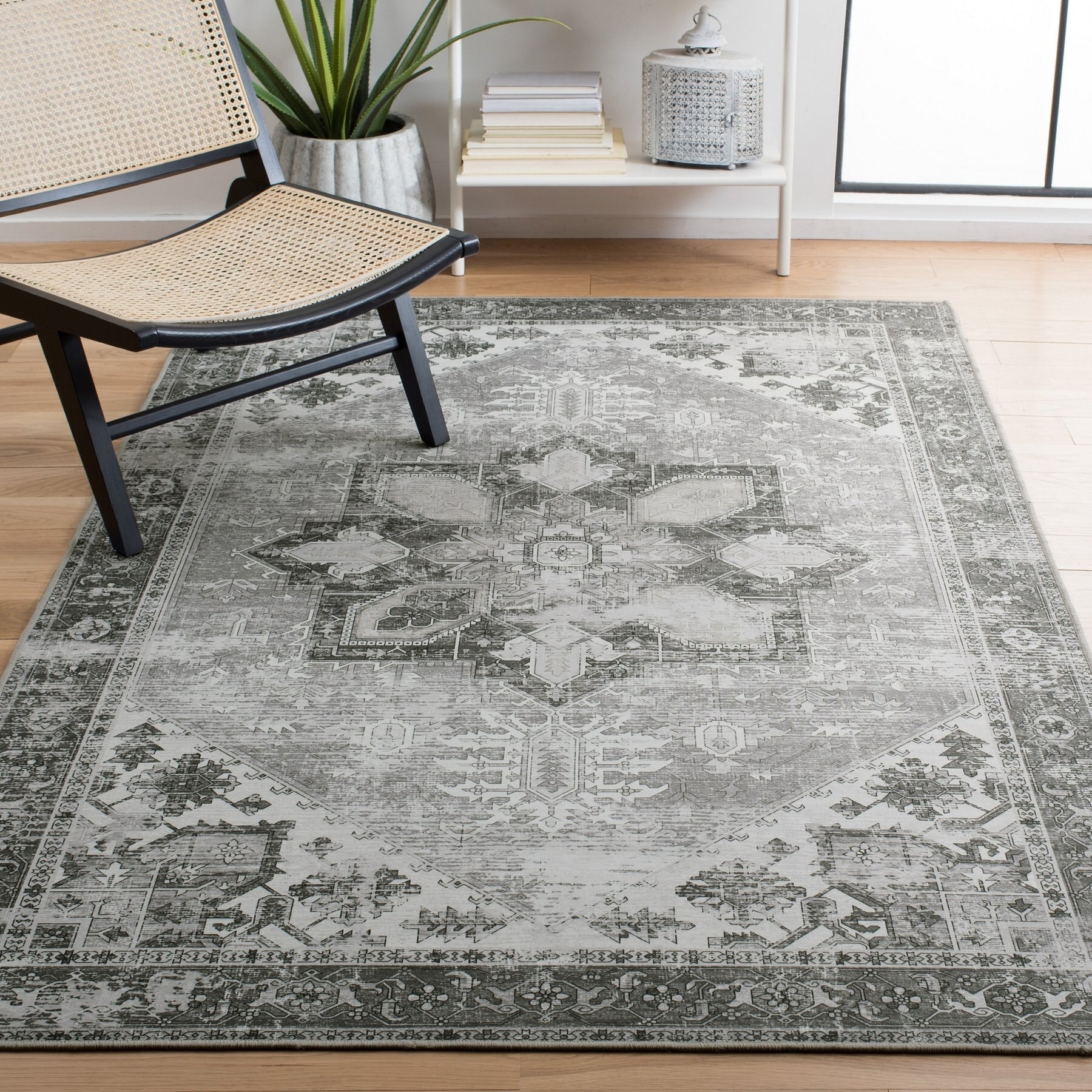 SAFAVIEH Tucson Bohemian Machine Washable Area Rug, Dark Sage/Ivory, 6 x 6-ft