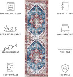 SAFAVIEH Tucson Bohemian Machine Washable Runner Rug, Blue/Red, 2.5 x 6-ft slide 2 of 9