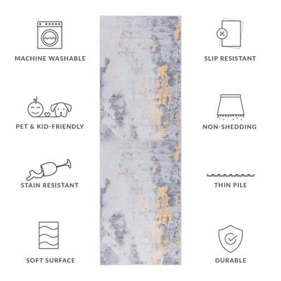Show full view: SAFAVIEH Tacoma Transitional Abstract Machine Washable Runner Rug, Gray/Gold, 2.5 x 12-ft slide 9 of 9