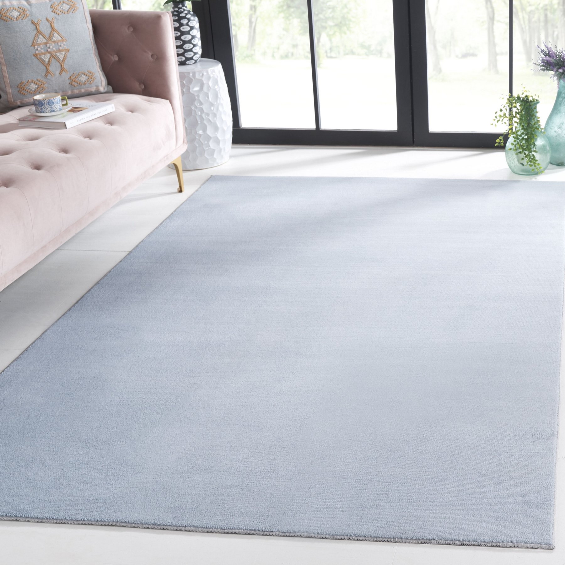 SAFAVIEH Loft Transitional Solid Machine Washable Area Rug, Light Blue, 5 x 8-ft
