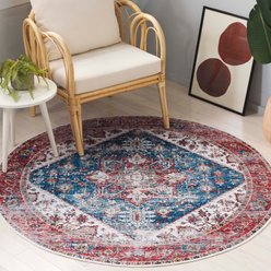SAFAVIEH Tucson Bohemian Machine Washable Area Rug, Blue/Red, 5 x 5-ft slide 1 of 9
