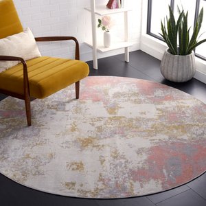 SAFAVIEH Bayside Contemporary Abstract Machine Washable Area Rug, Ivory/Gray Pink, 5.25 x 5.25-ft