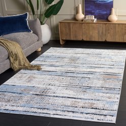 SAFAVIEH Bayside Modern Abstract Machine Washable Area Rug, Blue/Gold, 5.25 x 6.5-ft