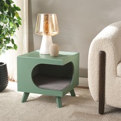 SAFAVIEH Bean Square Wood Cat Bed House, Sage Green
