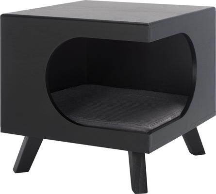 Show full view: SAFAVIEH Bean Square Wood Cat Bed House, Matte Black slide 3 of 9