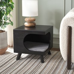SAFAVIEH Bean Square Wood Cat Bed House, Matte Black