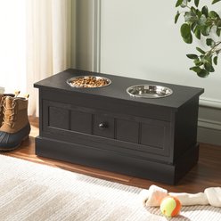 SAFAVIEH Boomer Elevated Dog Bowl Feeder with Drawer, Matte Black