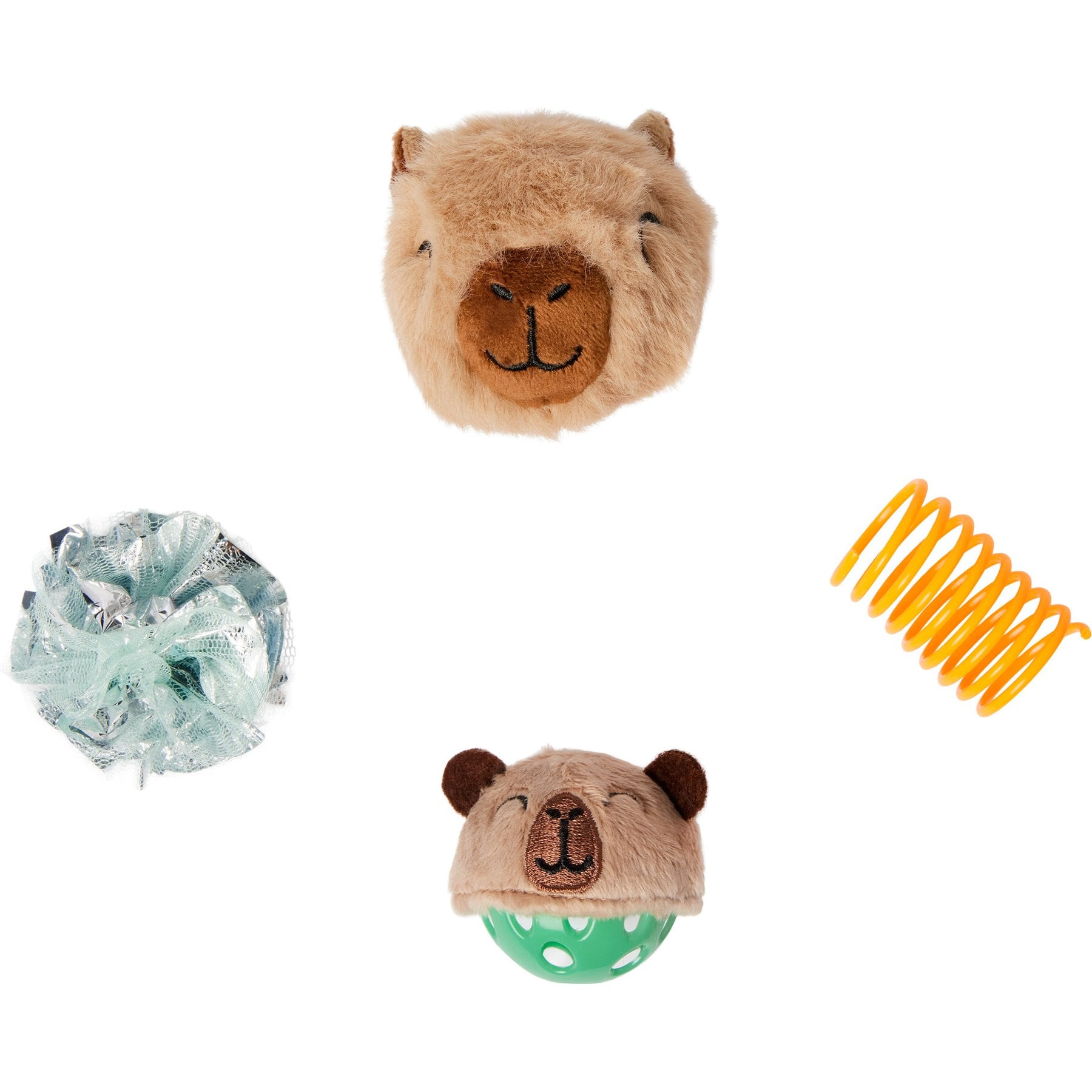Frisco Capybara Plush, Ball, Crinkle & Spring Variety Pack Cat Toy with Silvervine & Catnip, 4 count