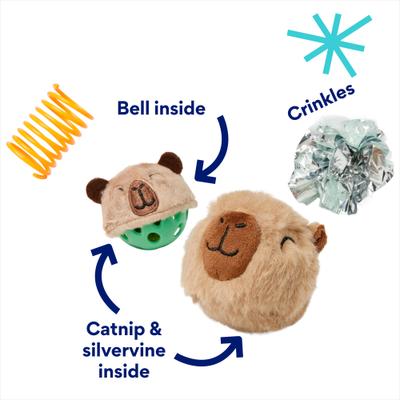 Show full view: Frisco Capybara Plush, Ball, Crinkle & Spring Variety Pack Cat Toy with Silvervine & Catnip, 4 count slide 3 of 4