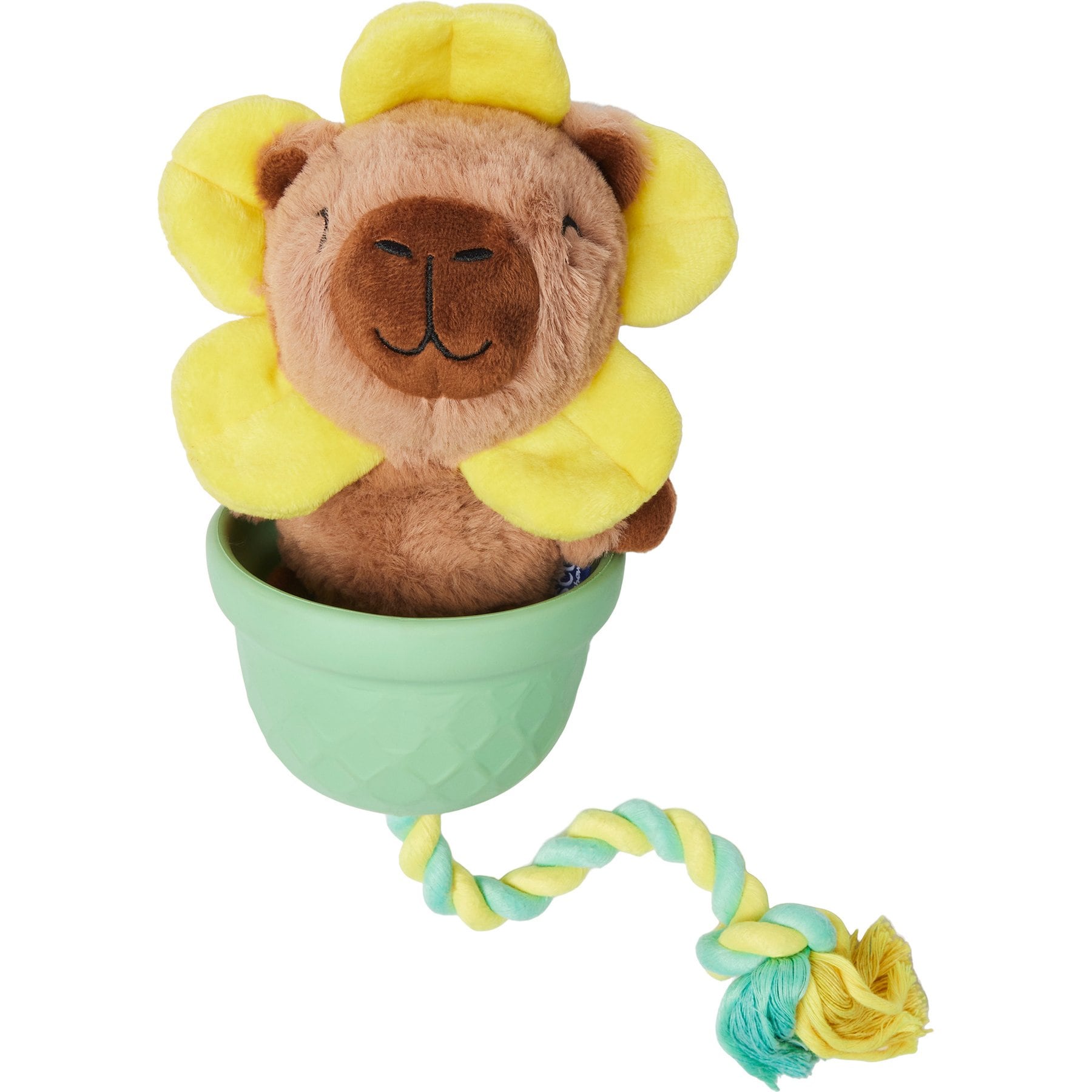 Frisco Capybara Flower 3-in-1 Rubber, Rope & Plush Squeaky Dog Toy, Medium