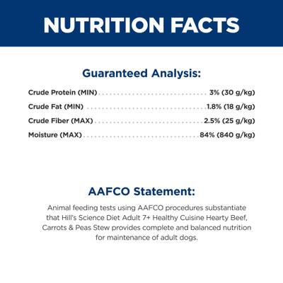 Show full view: Hill's Science Diet Senior Adult 7+ Healthy Cuisine Hearty Beef, Carrots & Peas Stew Wet Dog Food, 12.5-oz can, case of 12 slide 9 of 13