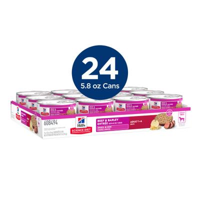 Show full view: Hill's Science Diet Adult Small Breed & Mini Breed Beef & Barley Entree Minced Wet Dog Food, 5.8-oz can, 24 count slide 4 of 12