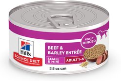 Hill's Science Diet Adult Small Breed & Mini Breed Beef & Barley Entree Minced Wet Dog Food, 5.8-oz can, 24 count