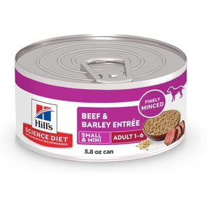 Hill's Science Diet Adult Small Breed & Mini Breed Beef & Barley Entree Minced Wet Dog Food, 5.8-oz can, 24 count