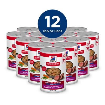 Show full view: Hill's Science Diet Senior Adult 7+ Healthy Cuisine Hearty Beef, Carrots & Peas Stew Wet Dog Food, 12.5-oz can, case of 12 slide 4 of 13