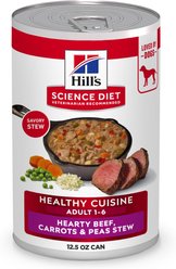 Hill's Science Diet Adult Healthy Cuisine Hearty Beef, Carrots & Peas Stew Wet Dog Food, 12.5-oz can, case of 12