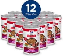 Hill's Science Diet Adult Healthy Cuisine Hearty Beef, Carrots & Peas Stew Wet Dog Food, 12.5-oz can, case of 12 slide 2 of 9