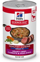 Hill's Science Diet Senior Adult 7+ Healthy Cuisine Hearty Beef, Carrots & Peas Stew Wet Dog Food, 12.5-oz can, case of 12