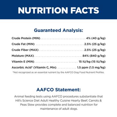 Show full view: Hill's Science Diet Adult Healthy Cuisine Hearty Beef, Carrots & Peas Stew Wet Dog Food, 12.5-oz can, case of 12 slide 8 of 13