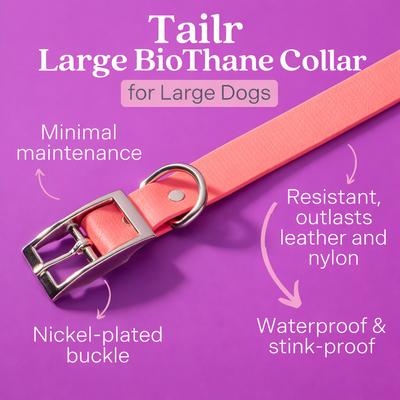Show full view: Tailr Premium BioThane Waterproof Dog Collar, Coral, Large: 15 to 18-in neck, 3/4-in wide slide 3 of 10