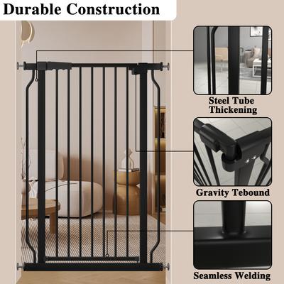Show full view: WAOWAO Extra Tall Pressure Mounted Adjustable Metal Pet Dog Gate, 40.55-in x 33-47-in, Black slide 8 of 10
