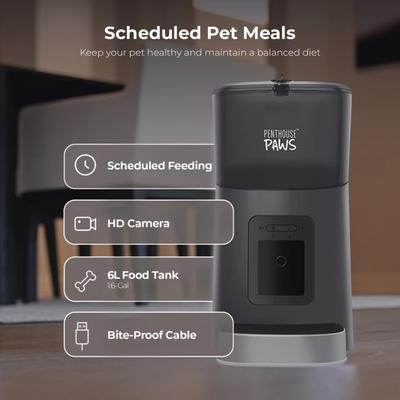 Show full view: Penthouse Paws Smart HD Automatic Dog & Cat Feeder, Black/Stainless Steel slide 3 of 10