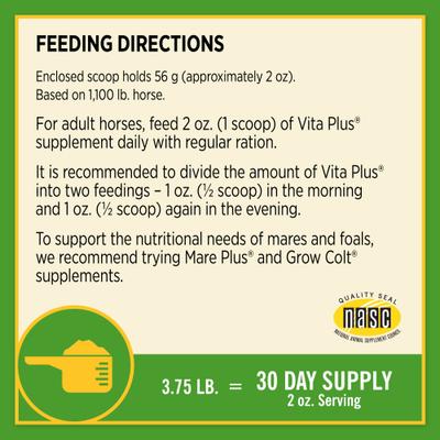 Show full view: Farnam Vita Plus Balanced Multi-Vitamin & Mineral Pellets Horse Supplement, 3.75-lb tub slide 6 of 7