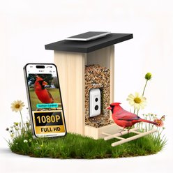 Birdfy Wooden Smart Bird Feeder with Camera Solar Powered, Ebony, 2.8L