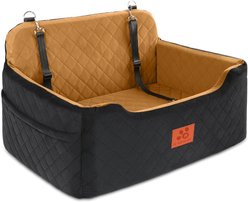 NEEZUKAR Dog Car Booster Seat, Black/Brown, 28 x 20 x 16-in